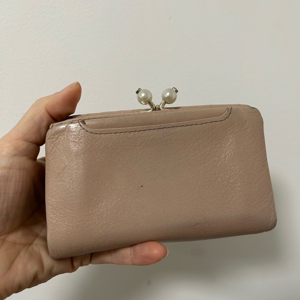 Lanvin Women's Beige Leather Card Wallet Dusty Pink Gusseted - Picture 3 of 7